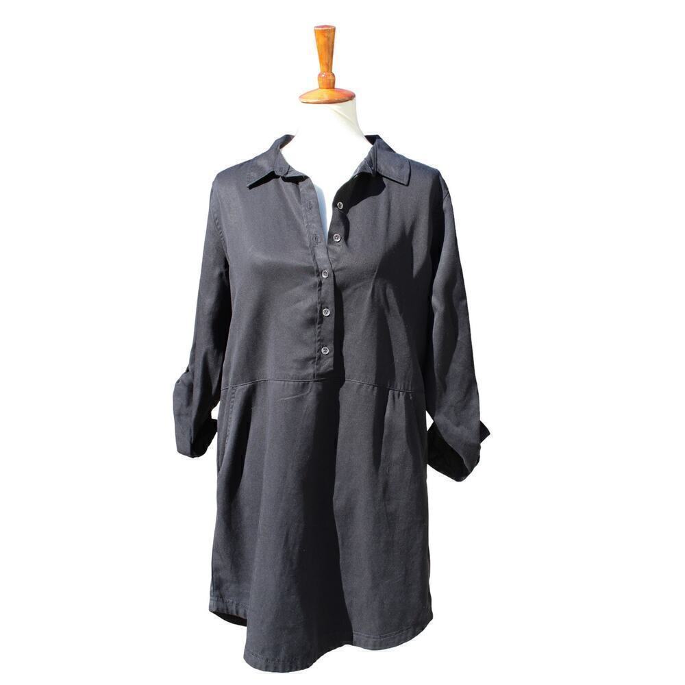 Time and Tru Black Button Down Shirt Dress with Pockets Size Medium 8-10